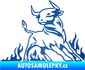 Samolepka Animal flames 062 pravá býk škrábaný kov modrý