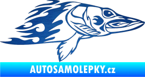 Samolepka Animal flames 074 pravá ryba škrábaný kov modrý