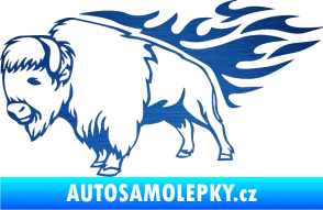 Samolepka Animal flames 077 levá býk škrábaný kov modrý
