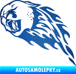 Samolepka Animal flames 083 levá puma škrábaný kov modrý