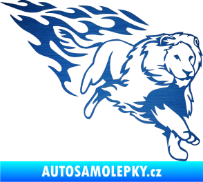 Samolepka Animal flames 087 pravá lev škrábaný kov modrý