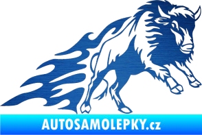 Samolepka Animal flames 089 pravá býk škrábaný kov modrý
