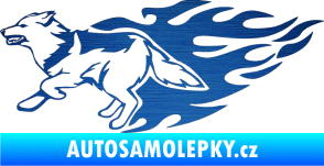 Samolepka Animal flames 090 levá vlk škrábaný kov modrý