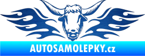 Samolepka Animal flames 098 levá býk škrábaný kov modrý