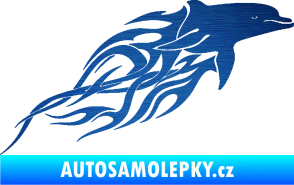 Samolepka Animal flames 102 pravá delfín škrábaný kov modrý