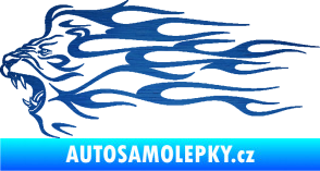 Samolepka Animal flames 103 levá lev škrábaný kov modrý
