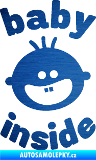 Samolepka Baby inside 002 pravá dva zuby na palubě škrábaný kov modrý