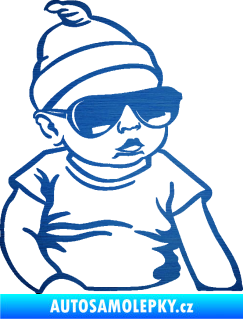 Samolepka Baby on board 003 pravá miminko s brýlemi škrábaný kov modrý