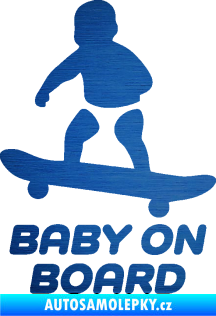 Samolepka Baby on board 008 levá skateboard škrábaný kov modrý