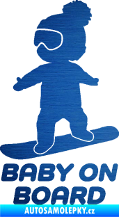 Samolepka Baby on board 009 levá snowboard škrábaný kov modrý