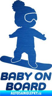 Samolepka Baby on board 009 pravá snowboard škrábaný kov modrý