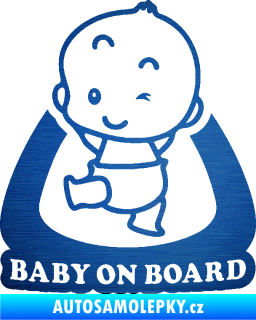 Samolepka Baby on board 011 levá s nápisem škrábaný kov modrý