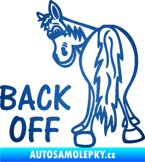 Samolepka Back off levá koník škrábaný kov modrý