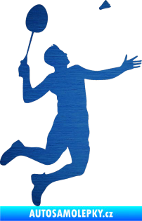 Samolepka Badminton 001 pravá škrábaný kov modrý
