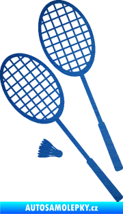 Samolepka Badminton rakety levá škrábaný kov modrý