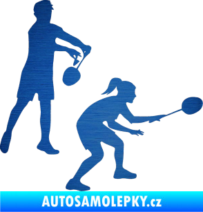 Samolepka Badminton team pravá škrábaný kov modrý