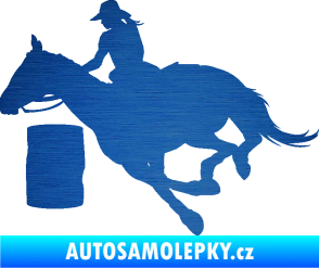 Samolepka Barrel racing 001 levá cowgirl rodeo škrábaný kov modrý