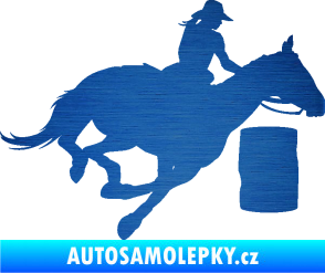 Samolepka Barrel racing 001 pravá cowgirl rodeo škrábaný kov modrý