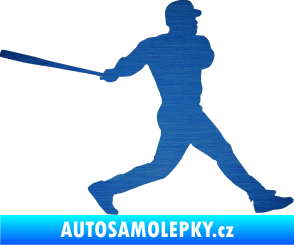 Samolepka Baseball 002 pravá škrábaný kov modrý