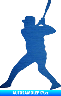 Samolepka Baseball 003 levá škrábaný kov modrý