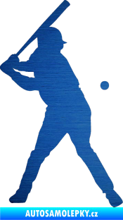 Samolepka Baseball 013 pravá škrábaný kov modrý