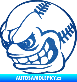 Samolepka Baseballový míček 001 levá s obličejem škrábaný kov modrý
