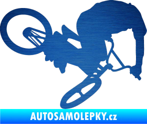 Samolepka Biker 001 pravá škrábaný kov modrý