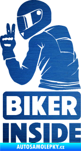 Samolepka Biker inside 003 levá motorkář škrábaný kov modrý