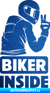 Samolepka Biker inside 003 pravá motorkář škrábaný kov modrý