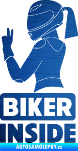 Samolepka Biker inside 004 levá motorkářka škrábaný kov modrý