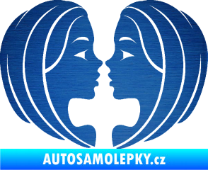 Samolepka Blíženci 002  škrábaný kov modrý