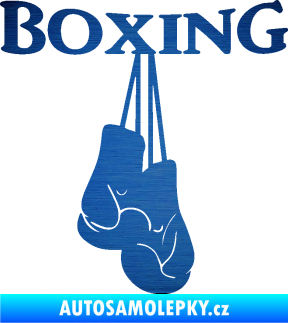Samolepka Boxing nápis s rukavicemi škrábaný kov modrý