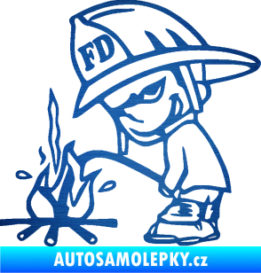 Samolepka Boy čůrá 004 hasič levá škrábaný kov modrý