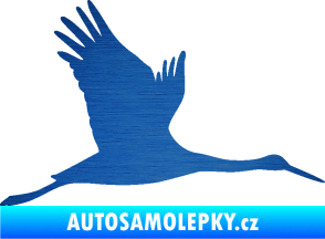 Samolepka Čáp 002 pravá škrábaný kov modrý