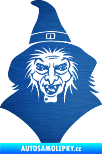 Samolepka Čarodějnice 002 levá hlava s kloboukem škrábaný kov modrý