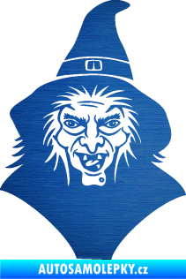 Samolepka Čarodějnice 002 pravá hlava s kloboukem škrábaný kov modrý