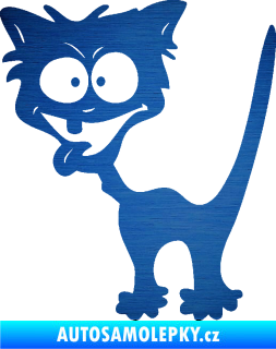 Samolepka Crazy cat levá bláznivá kočka škrábaný kov modrý