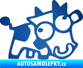 Samolepka Crazy cow pravá škrábaný kov modrý