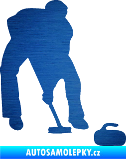 Samolepka Curling 001 pravá škrábaný kov modrý