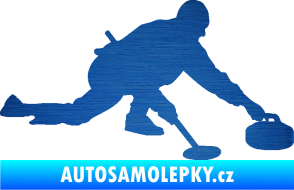 Samolepka Curling 003 pravá škrábaný kov modrý