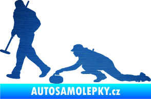 Samolepka Curling team 001 levá škrábaný kov modrý