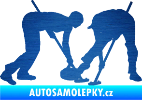 Samolepka Curling team 002 pravá škrábaný kov modrý