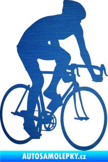 Samolepka Cyklista 001 pravá škrábaný kov modrý