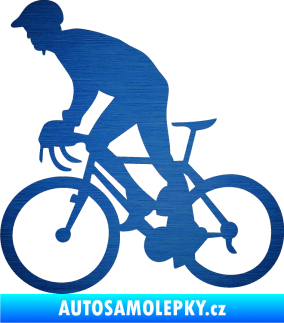 Samolepka Cyklista 003 levá škrábaný kov modrý