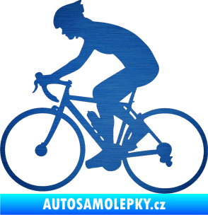 Samolepka Cyklista 005 levá škrábaný kov modrý