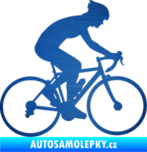 Samolepka Cyklista 005 pravá škrábaný kov modrý