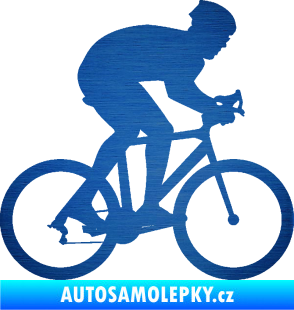 Samolepka Cyklista 008 pravá škrábaný kov modrý