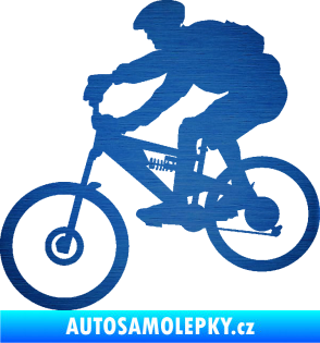 Samolepka Cyklista 009 levá horské kolo škrábaný kov modrý