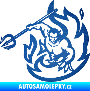 Samolepka Ďábel 002 levá s vidlemi škrábaný kov modrý