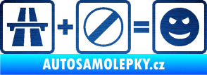 Samolepka Dálnice + konec omezení rychlosti = jízda škrábaný kov modrý